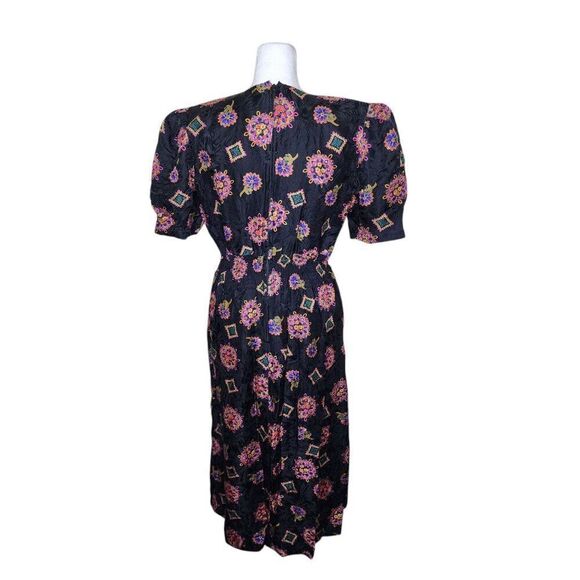 Karin Stevens Vintage Silk Short Sleeve Blouson Dress Womens Size 8 Black - Picture 4 of 6